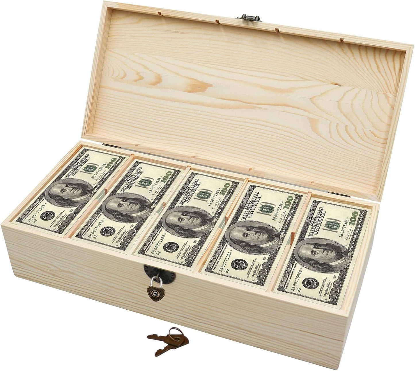 Wooden Lockable Currency Tray, 5 Compartment Cash Organizer, Cash Organizer Money Storage Box with Lockable Cover, Money Organizer for Cash