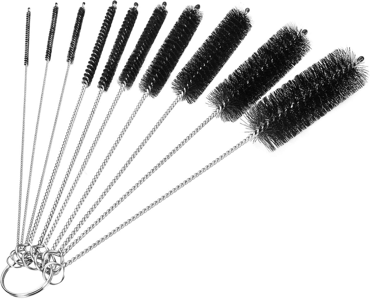 CiaraQ Bottle Cleaning Brushes, 8 Inch Nylon Tube Brush Set, Cleaner for Narrow Neck Bottles Cups with Hook, Set of 10pcs, Black