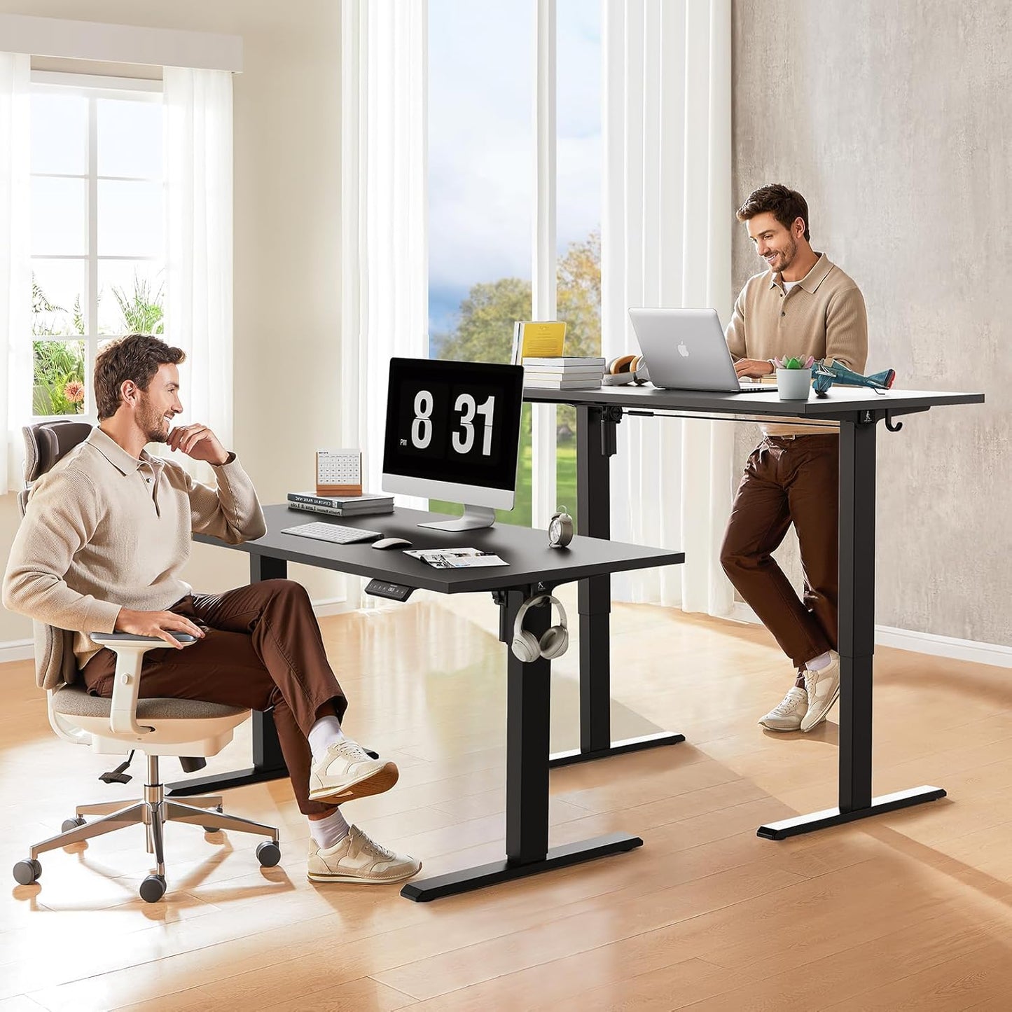 55x28 Inches Whole Piece Electric Standing Desk, Seamless One Piece Height Adjustable Sit to Stand up Desk for Home Office, Ergonomic Computer Workstation, Black