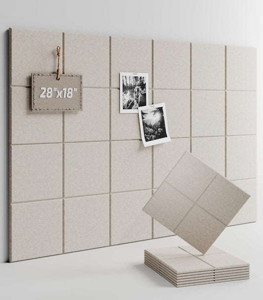 Felt Bulletin Board Tiles -28"x18" Cork Board Alternative for Office Decor, Push Pin Board Wall Organizer 6-Pack - Oatmeal