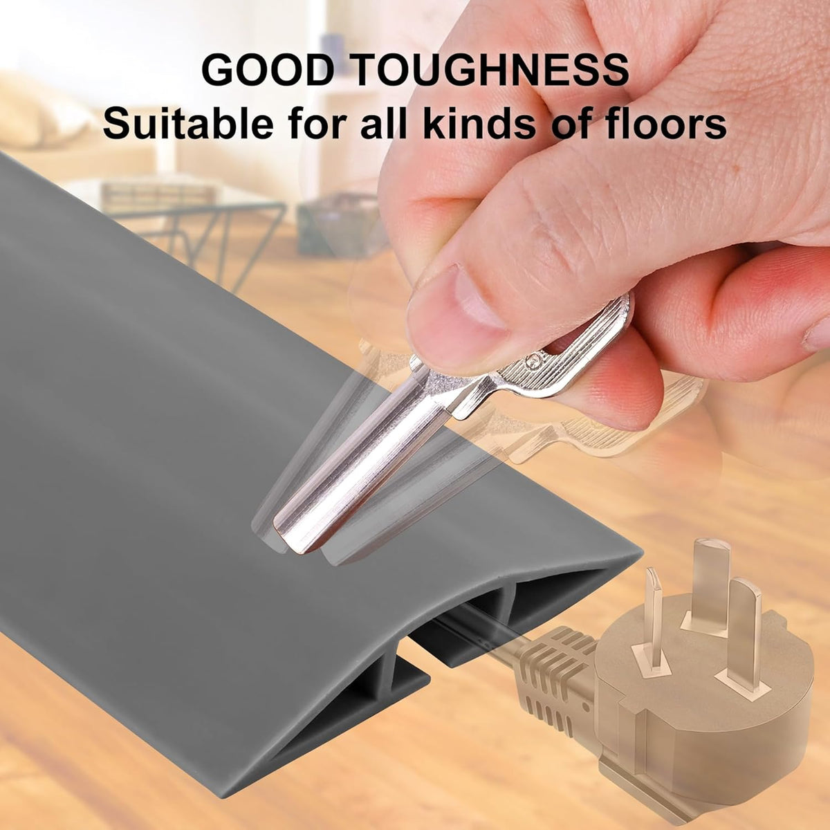 10Ft Floor Cord Cover Gray Silicone Cable Protector Easy to Install Wire Organizer and Hider for Home, Office, Garage (Gray-3m)