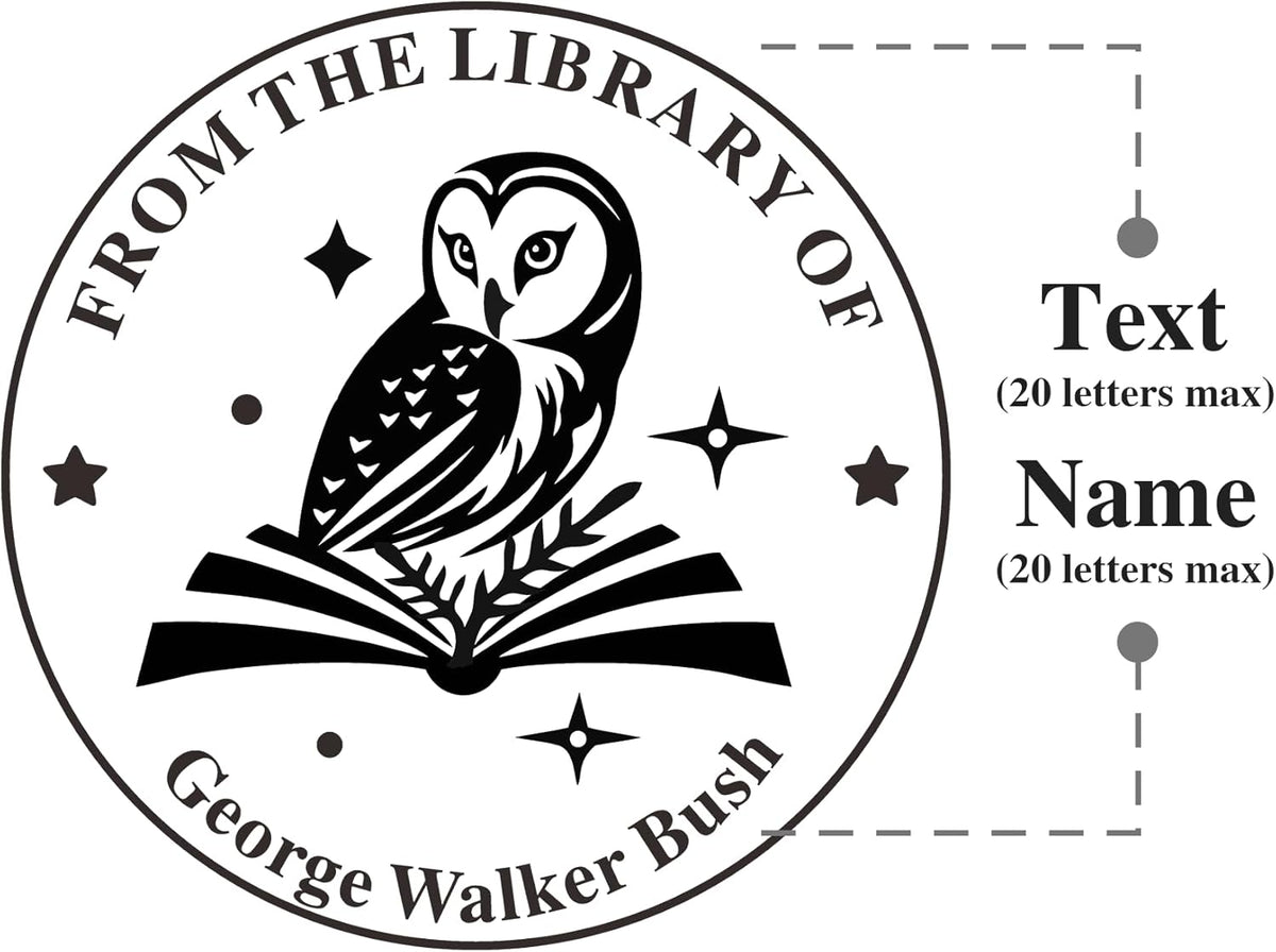 from The Library of Embossers & Stamps Custom Owl Color Self-Inking Stamp with Your Name or Design Great for Personalizing Books, Text Books and Journals (01)