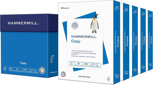 Hammermill Printer Paper, 20 lb Copy Paper, 8.5 x 11 - 5 Ream (2,500 Sheets) - 92 Bright, Made in the USA