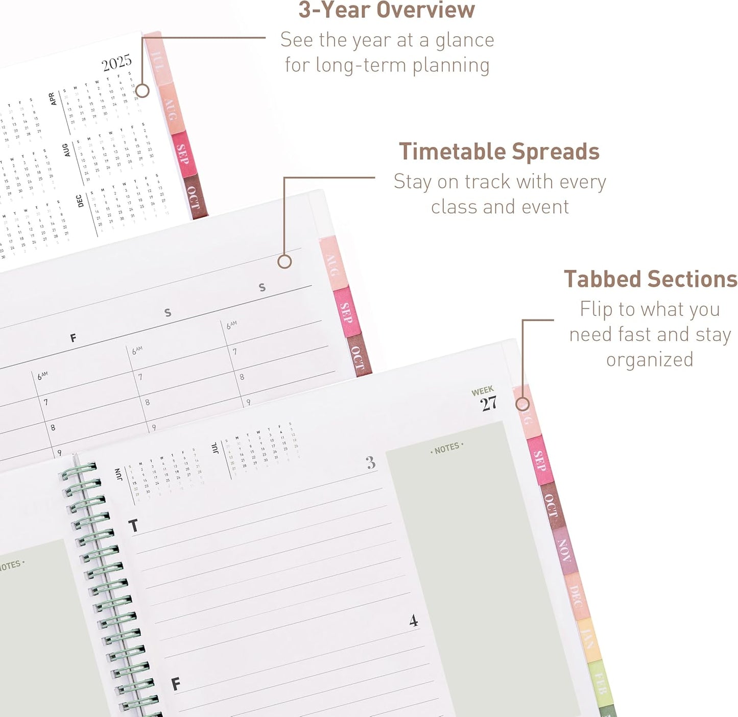 Rileys Academic Planner 2025-2026, Daily, Weekly & Monthly Planner, July 2025 - June 2026, Student Notes Pages, Twin-Wire Binding, Weekly Agenda for School & Work (8.5 x 11-Inches, Green, Typographic)