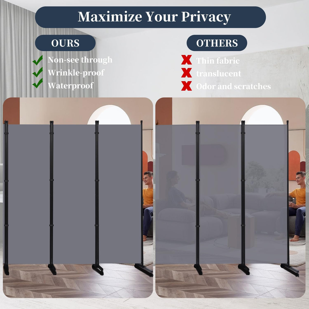 Room Divider Folding Privacy Screens with Lockable Wheels, 132'' Fabric Partition Room Dividers Freestanding Room Divider Panel for Room Separation, Wall Divider for Home Office Bedroom Studio Decor