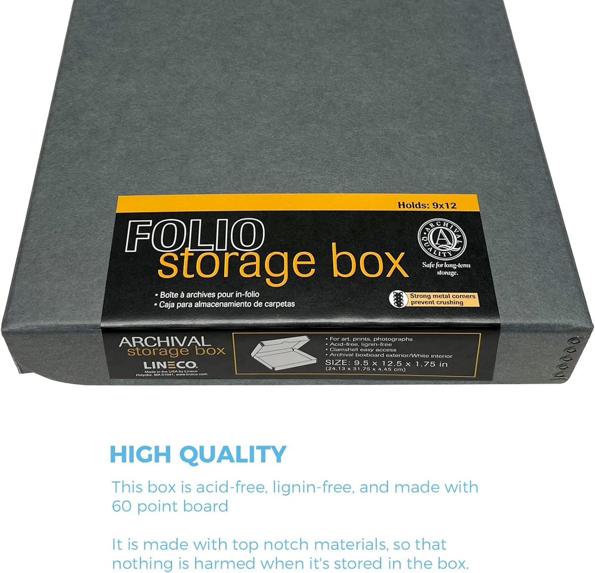 Lineco Folio Storage Box, Clamshell Design with Metal Edge. 9.5x12.5x1.75, Archival Boxboard, Preserve Photos, Prints, Cards, Magazines, Documents, Art, Ephemera, Family Records, Gray, Pack of 2