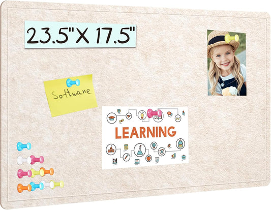 Bulletin Board, 23.5 X 17.5 inches Cork Board with 20 Pushpin, Felt Cork Board Notice Pin Board, Self-Adhesive Vision Board Mood Board Foldable Photo Board for Wall - Oatmeal