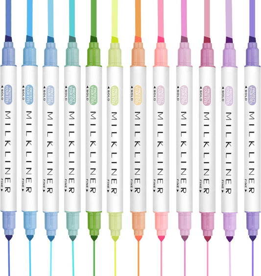 YOOUSOO Pastel Highlighters Set, 12 Unique Retro Colors, Highlighters Assorted Colors, Quick Dry Dual tip and Fine Tip No Bleed Highlighter Markers for Bible Journals Planners Books Notes