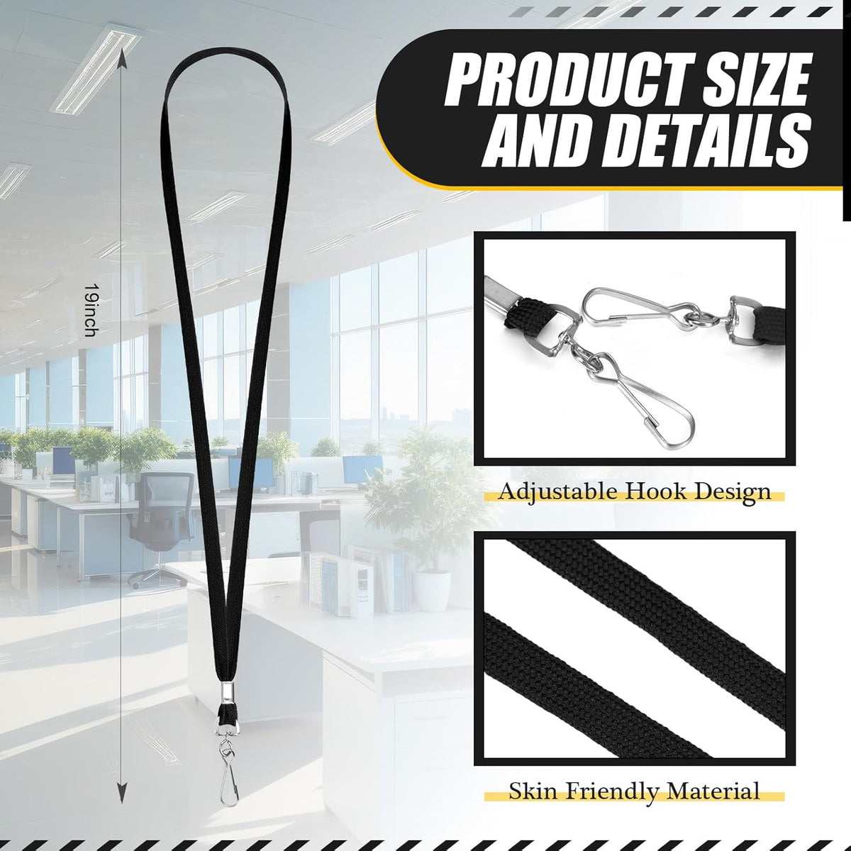 500 Pack Bulk Lanyards for ID Name Badges Holder Flat Lanyards with Hook Clip Swivel for Office School Accessories (Black)