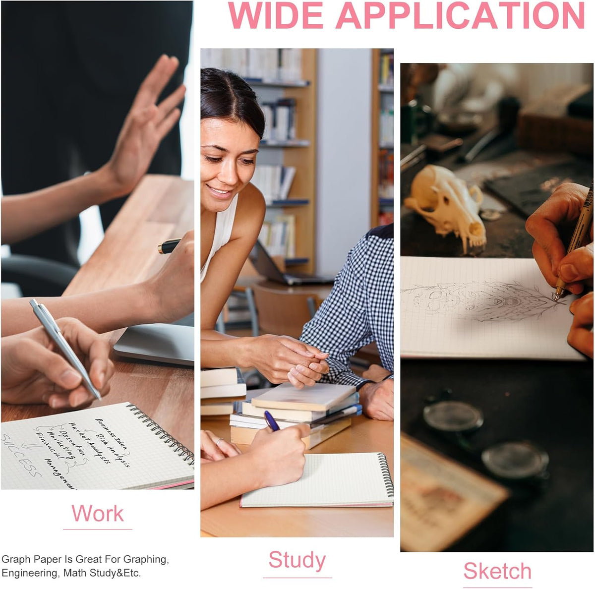2 Pack Graph Paper Spiral Notepad A5 Top Wirebound Notepad Grid Notebook Steno Pads Memo Notebook Grid Paper 140 Pages for Writing Sketching Drawing Office Supplies (Pink)