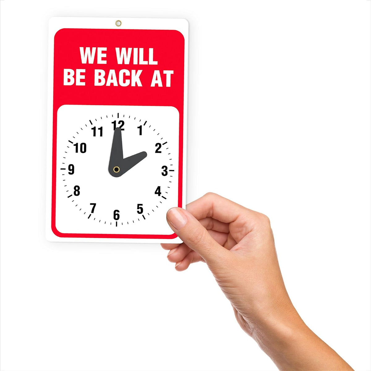Will Return Sign With Clock - 2 Pack - 9.25 x 5.75 Inch - Bright Red and White Colors - Includes Suction Cup - Ideal Be Right Back Signs for Business, Retail Store, Office Door or Window