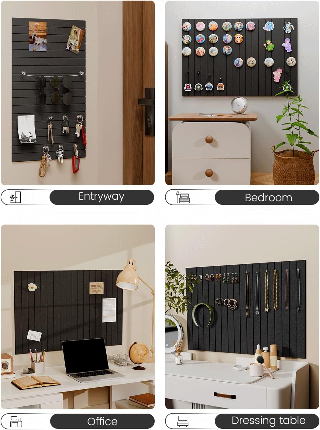 Felt Bulletin Board Tiles -28"x18" with 40 Adhesive Tabs, Cork Board Alternative for Office Decor, Push Pin Board Wall Organizer 6-Pack (Black)