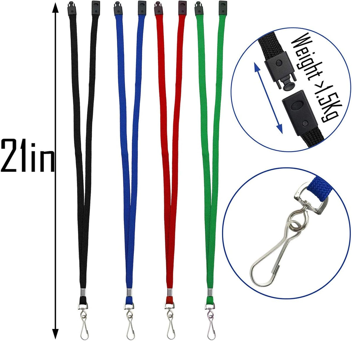 Safety Lanyards Premium Breakaway Blue Lanyard Comfortable Neck Straps Lanyards Swivel J Hook for ID Badges 50 Pack
