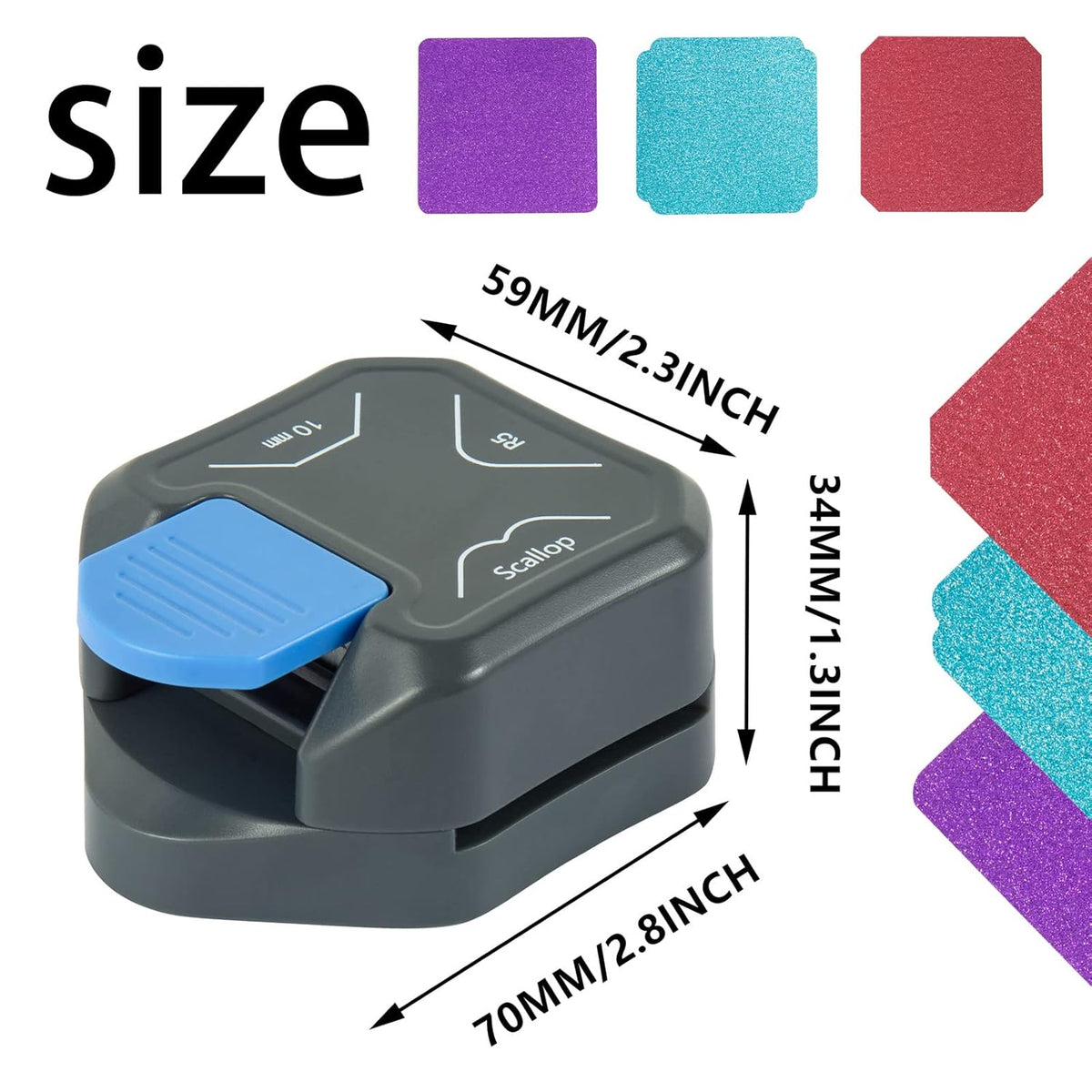 QIQQIKIN Corner Cutter 3 in 1 (R5+10MM+Scallop) Edge Rounder Punch, Paper Corner Punches for Paper Crafts, Picture Photo Clipper Laminating Scrapbook Chomper Business Card Making Junk Journal Supplies
