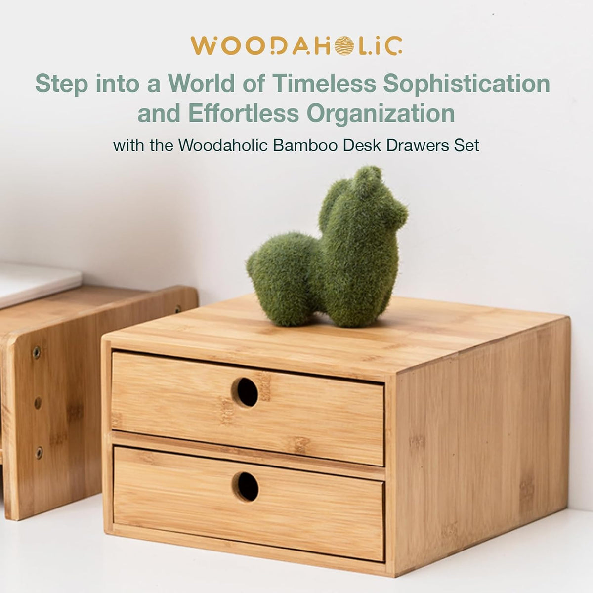Set of 3 Bamboo Organizer Desktop Drawers - 1, 2, 3 Drawer Storage Organizer Ideal for Desk Accessories, Office Supplies, Makeup Storage & More - Tabletop Wood Box Stackable Drawers