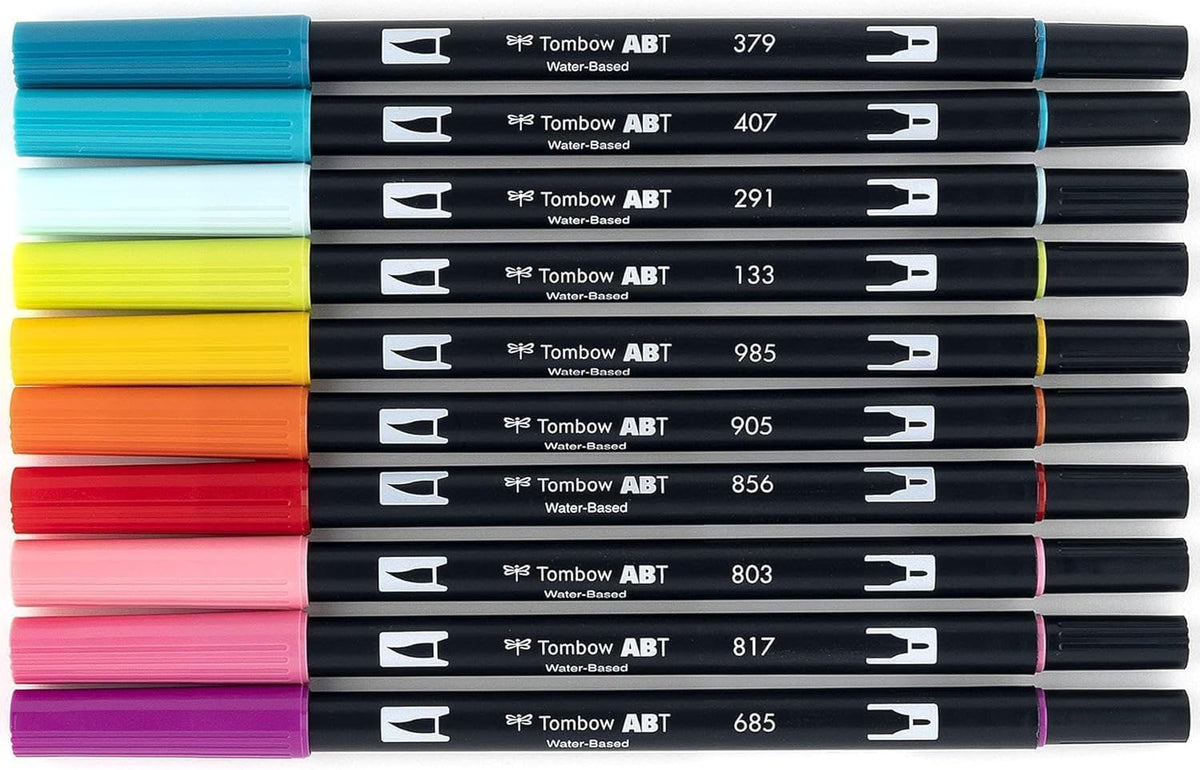 Tombow 56189 Dual Brush Pen Art Markers, Tropical, 10-Pack. Blendable, Brush and Fine Tip Markers
