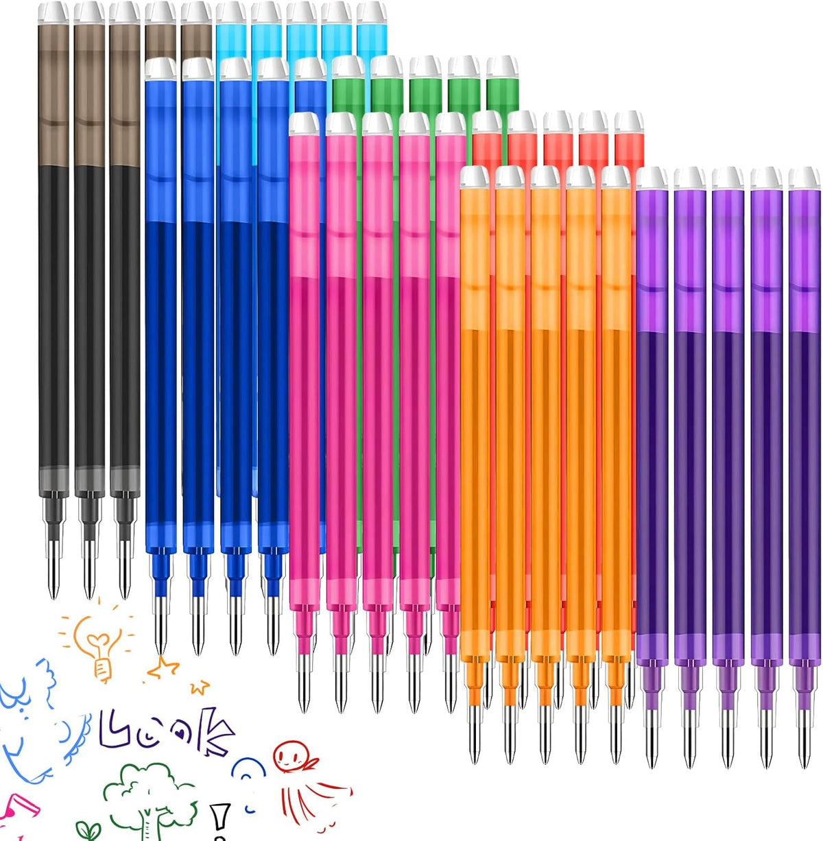 0.7 mm Erasable Gel Ink Pen Refills Compatible with Frixion Friction, Smooth Writing Multicolor Retractable Fine Point Pen Refill for School Office Home Art (8 Colors, 40)