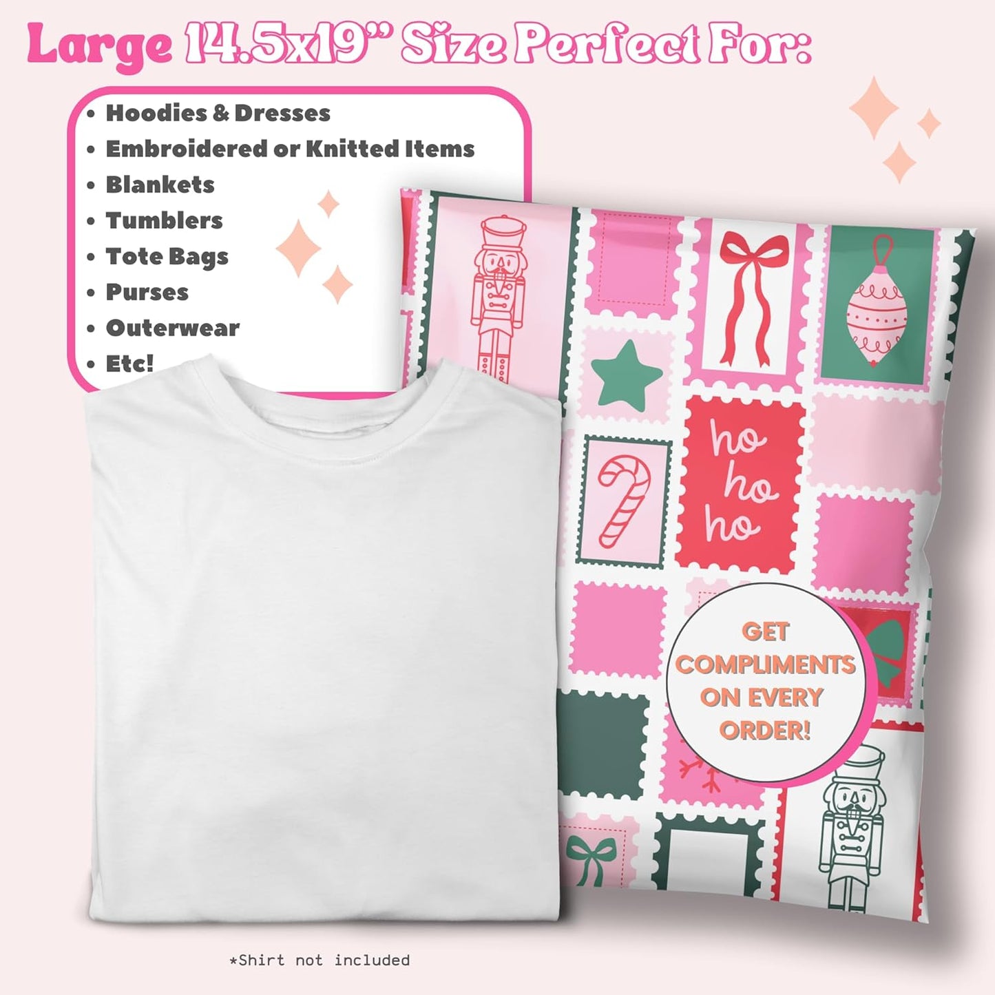 Christmas Poly Mailer Shipping Bag Envelope 100 Pack Cute Trendy Shipping Supplies for Small Biz Designer Holiday Mailers Plastic Polybags for Clothing - 14x19 Holly Poly Postage