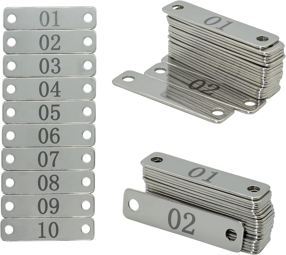StayMax Small Stainless Steel Rectangle Numbered Tags with Two Holes 4cm*1cm (1-10)