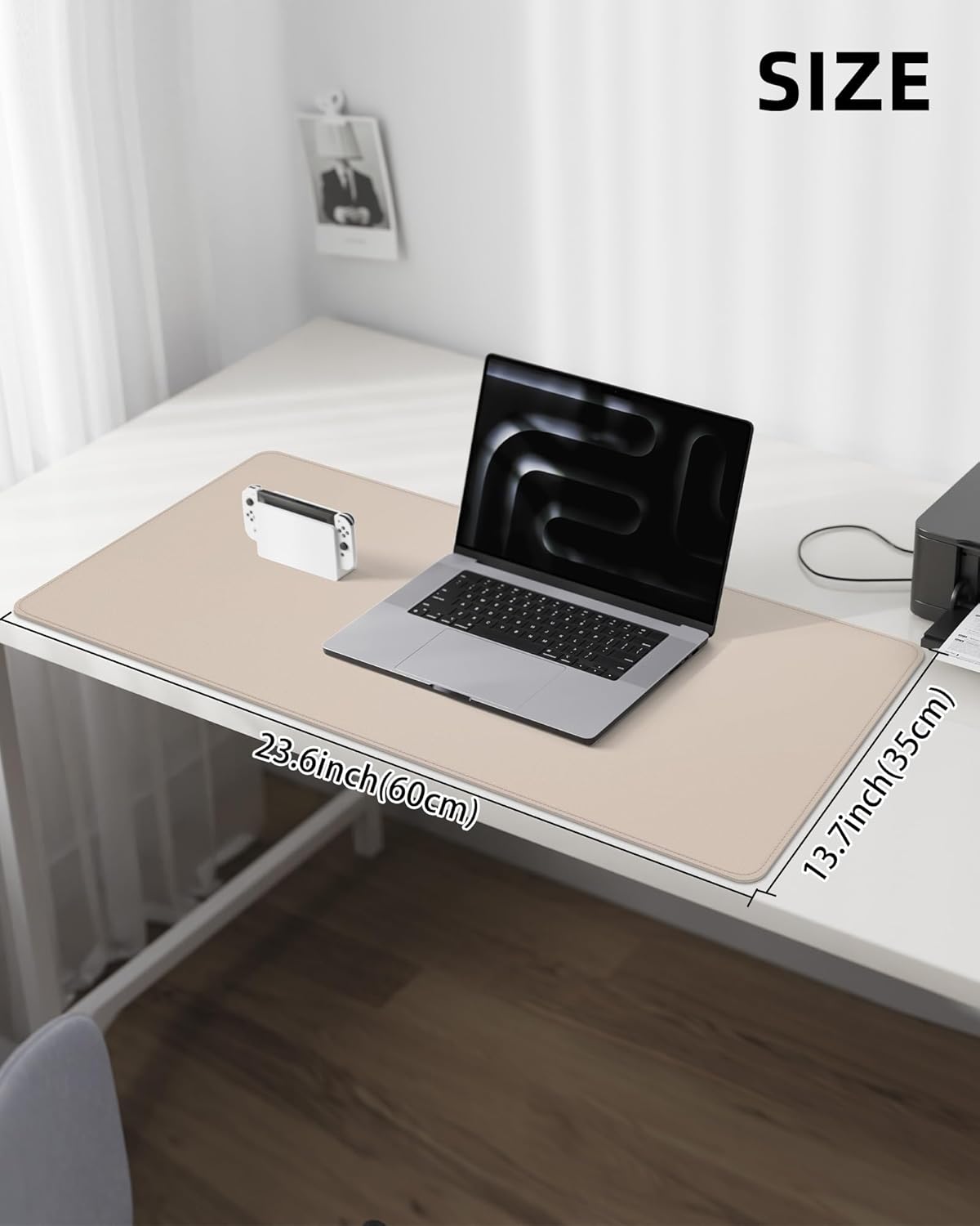 Non-Slip Desk Pad,Desk mat,Large Mouse Pad,Office Desk mat,Waterproof PU Leather Desk Blotter Mat,Laptop Desk Pad,Desk Writing Pad for Office and Home (Beige, 24" x 13.7")