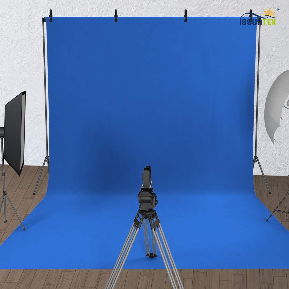 ISSUNTEX 9X15 ft Background Polester Backdrop, Photo Studio, Collapsible High Density Screen for Video Photography and Television-Blue