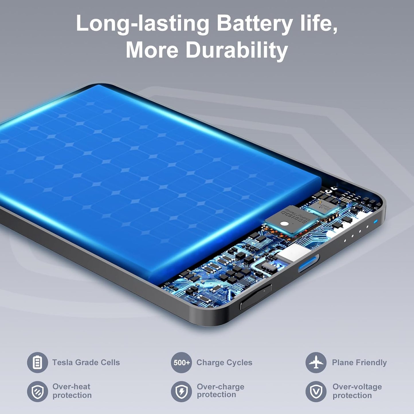 Magnetic Slim Portable Charger with Stand, 5000mAh Wireless Power Bank[Alloy-Made], PD 20W Fast Charging Compatible with iPhone 16/15/15 Pro/15 Pro Max, iPhone 14/13/12 Series, Black