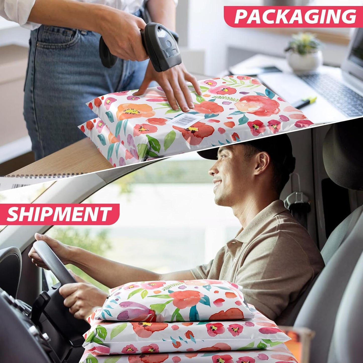 Oududianzi Poly Mailers 6X9, 100 Pack Shipping Bags, Mailing bags, Mailers Poly Bags for Shipping, Shipping Envelopes, Packaging Bags for Small Business & Clothes - Floral