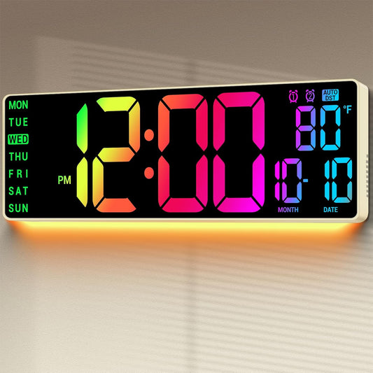 16.5" Large Digital Wall Clock: 11 RGB Colors Wall Mount Decor Clock for Living Room Bedroom Office Classroom, House Warming Gifts New Home Decor, Birthday Gifts for Men Women Khaki
