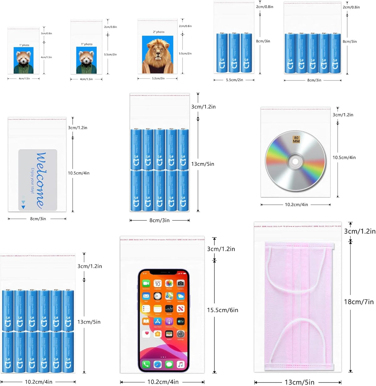 2" x 2" Small Cellophane Bags 300pcs Self Sealing Plastic Bags Clear Cello Jewelry Packaging Bags 1Mil for Earrings Cookie Candy Beads Coins Gifts Decorative (12 Sizes to Choose from)