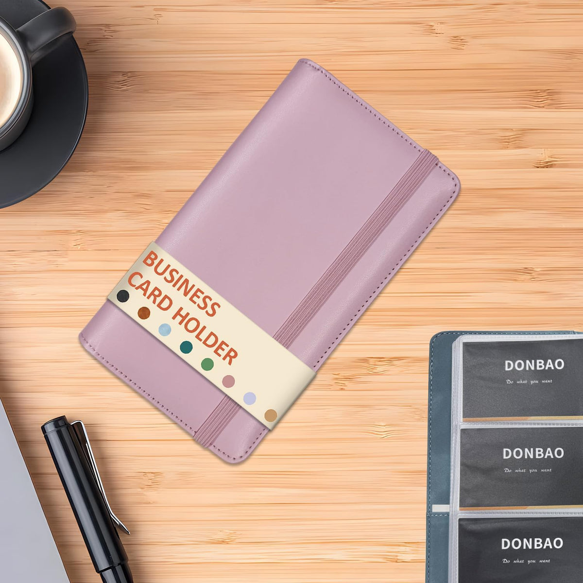 Leather Professional Business Card Holder Book Organizer, 240 Card Slots Capacity Booklet, Premium PU Name Cards Storage Folder with Soft Cover, Credit Card Binder Holder for Men/Women (Light Pink)