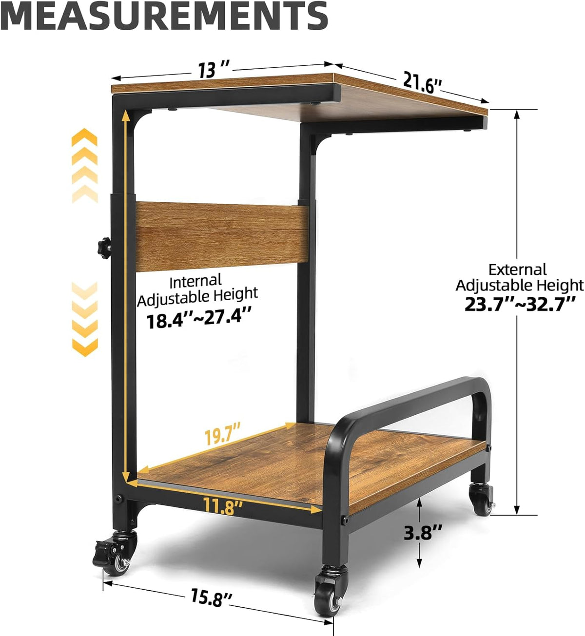 Computer Tower Stand Adjustable 2 Tier for ATX Extra Large CPU Floor Stand PC Tower Stand CPU Holder Cart with Guard Rail Metal Locking Wheels 32.7" X 21.6" X 15.8",Walnut