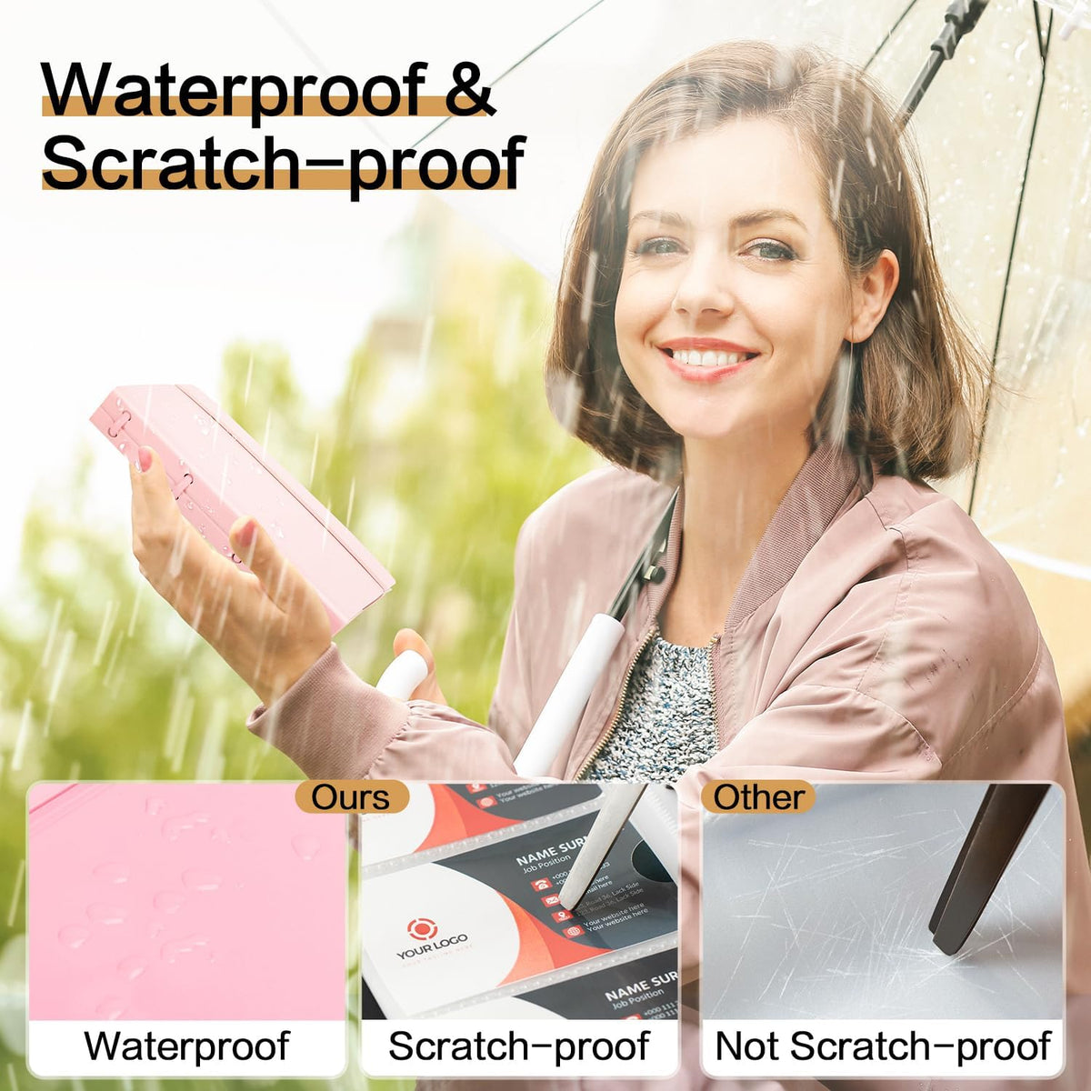 deli Business Card Book Holder, Business Card Organizer, Name Card Book Holder, Portable Office Business Card Holder, Hold 180 Cards, Pink