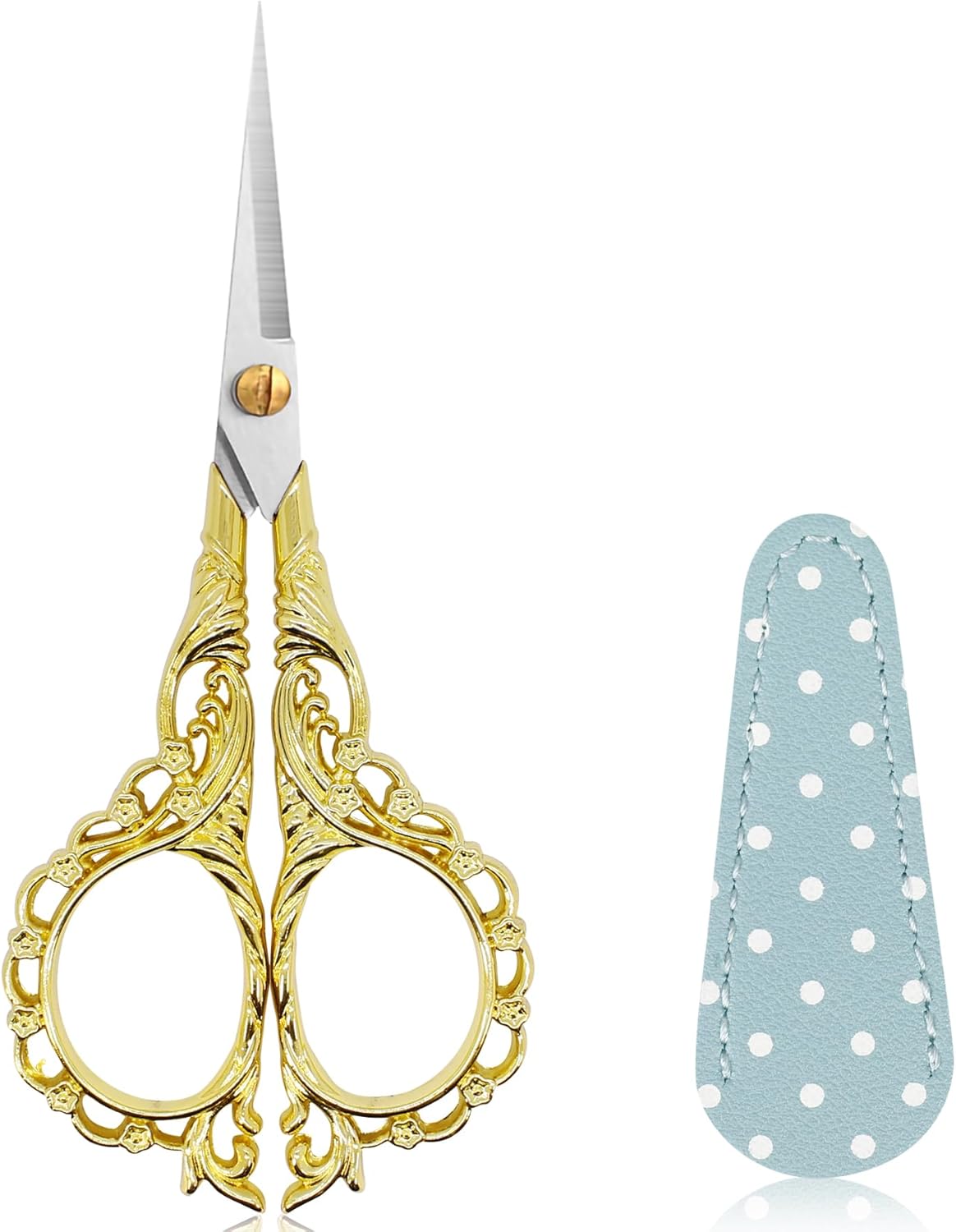 BIHRTC DIY Tools Dressmaker Small Shears with Artificial Leather Cover Stainless Steel Sharp Straight Tip Scissors Small Shears for Craft Home Sewing Supplies Cross Stitch Needlework DIY