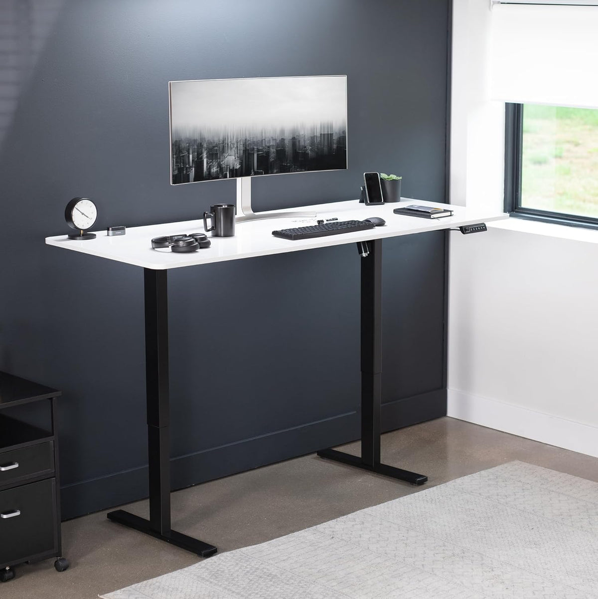 VIVO Electric Dry Erase 71 x 30 in Standing Desk, Memory Height Adjustment, 1B Series, Whiteboard Top Black Frame, DESK-KIT-1B7WE