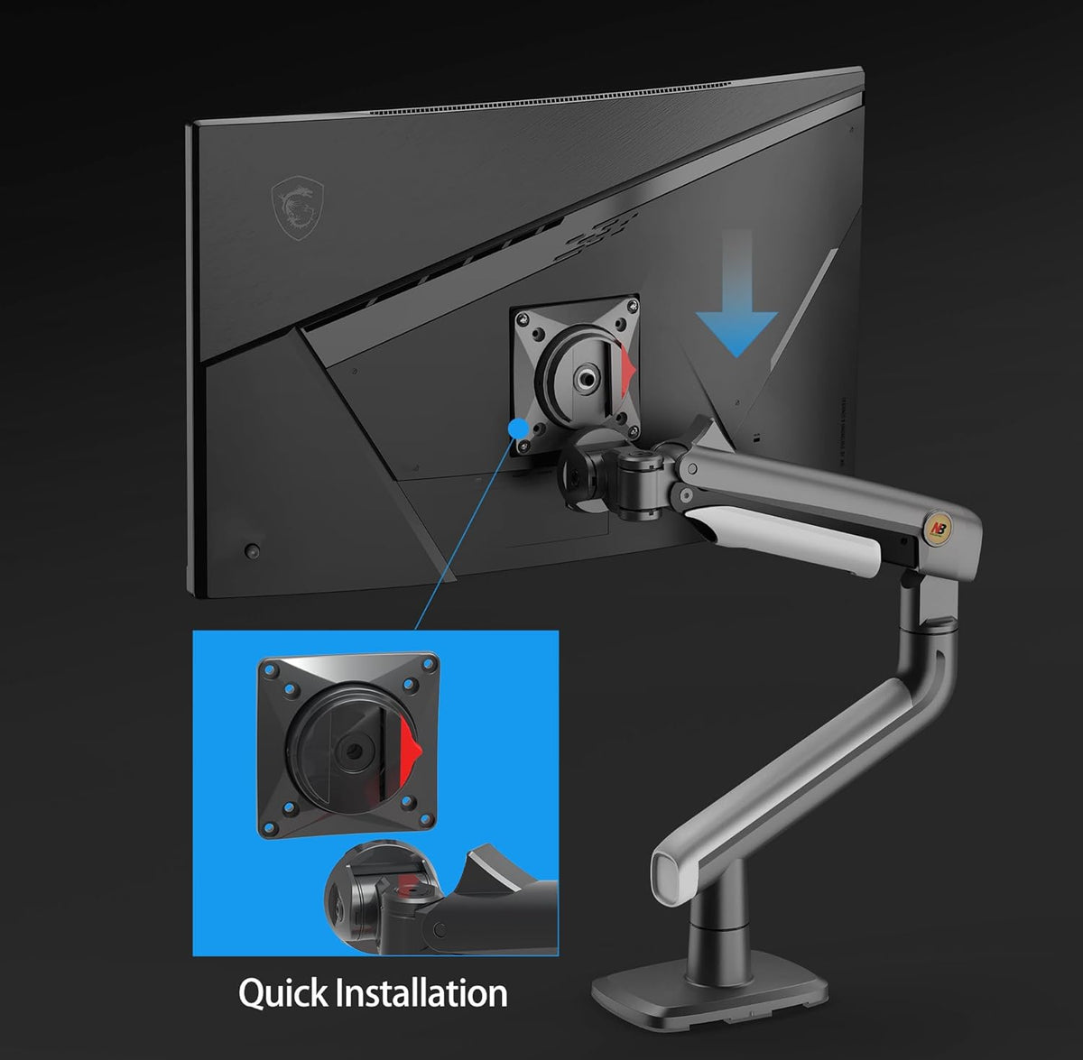 Gaming Monitor-Arm for Flat/Ultrawide/Curved Monitors 27'' to 50 inch, Heavy Duty Mount Load up to 18 kg, VESA 75/100 mm Monitor-Mount A5