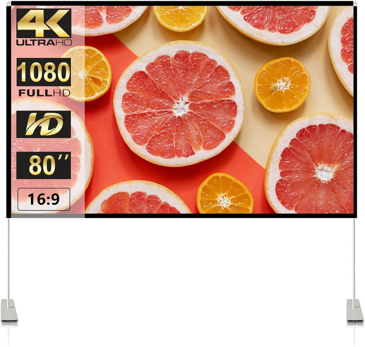 Projector Screen with Stand 80 inch Portable Projection Screen 16:9 4K HD Projections Movies Screen with Carry Bag for Indoor Outdoor Home Theater Backyard Cinema Travel