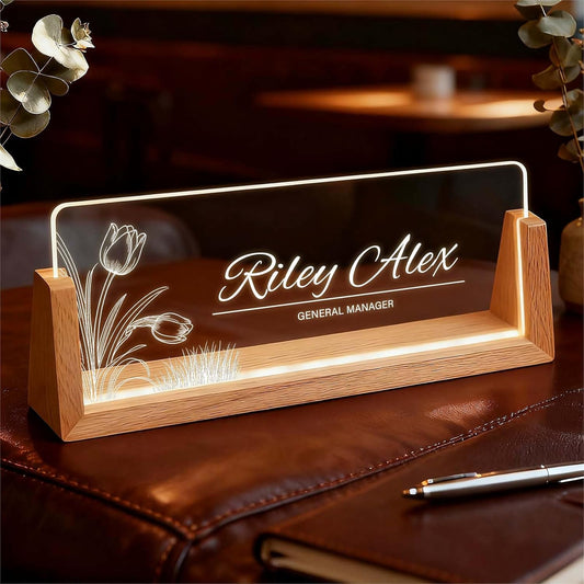 Light Up Desk Name Plate Personalized, Custom Office Sign for Boss Coworker Team, Employee Recognition Gifts, Modern Workplace Decor