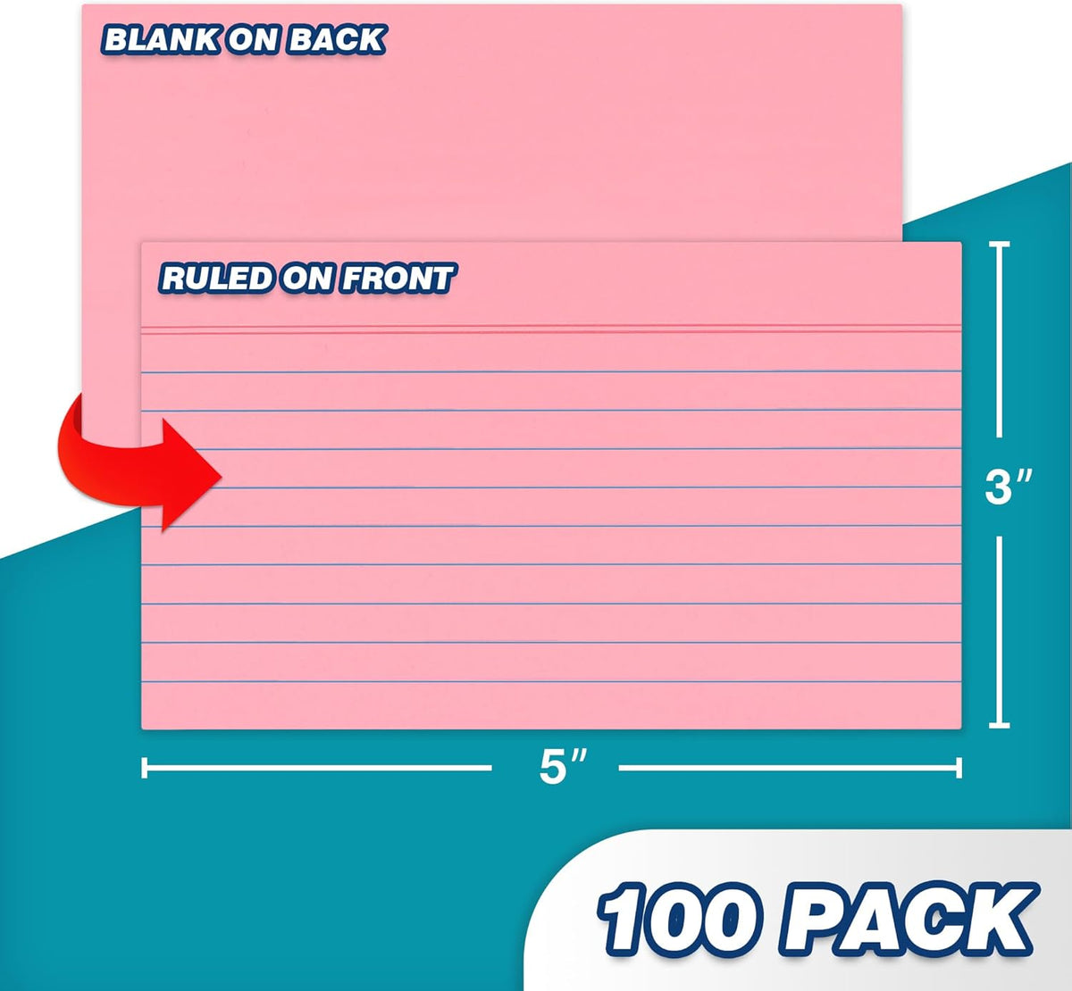 Chell Extra Heavyweight Index Cards 3x5 Inch, No Bleed-Through, 100 Count, Ruled Front and Blank Back, 80 lb. Cover Weight, Pastel Colors