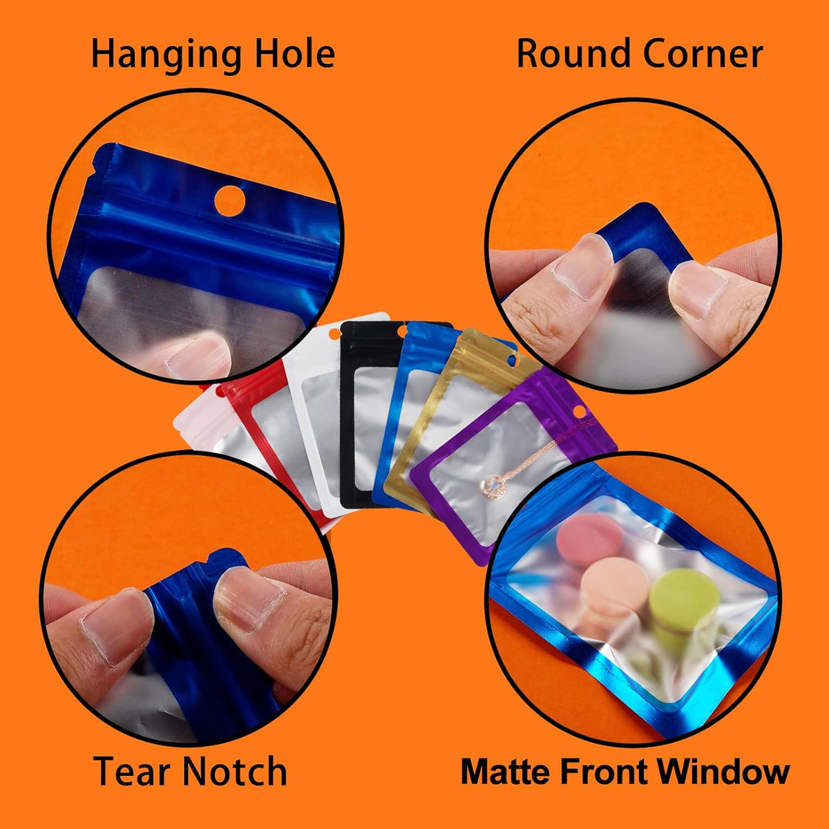 400 Pack 4 Sizes Resealable Mylar Holographic Bags Food Storage Smell Proof Bags with Front Window, Zipper Foil Packaging Pouch for Sample Jewelry Small Business (Red,3x4.7,3.1x5.5,4x 6,4.7x 7.9in)