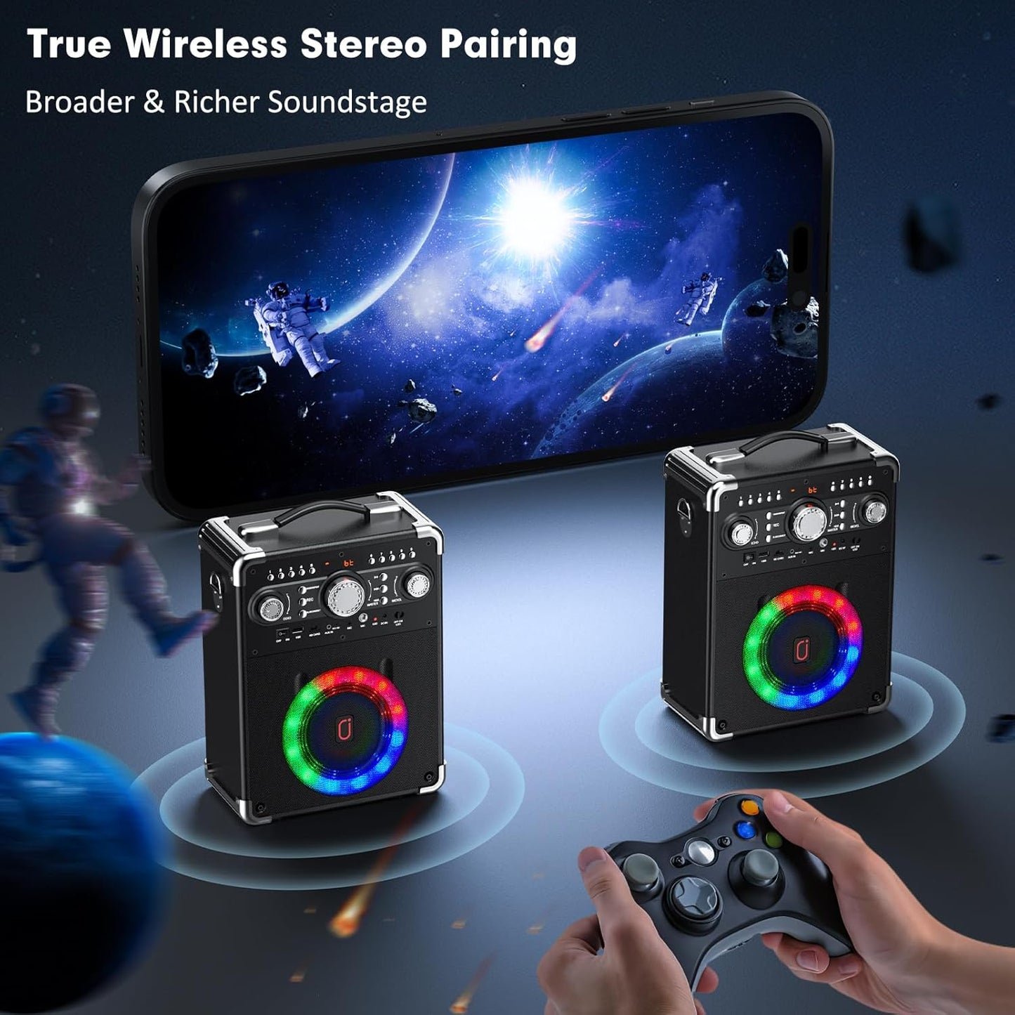 Karaoke Machine with 3 Wireless Microphones, Bluetooth Karaoke Speaker with 3 Mics for Adults/Kids, Portable PA System for Home Party with DJ Lights & Remote Contro, Support TWS/USB/TF Card/AUX/REC
