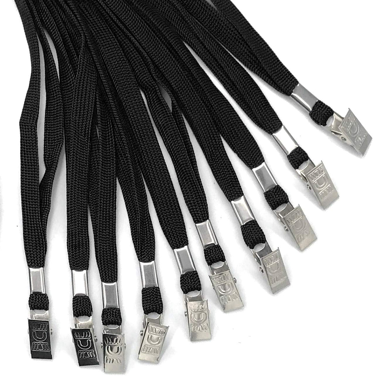 Beebel Lanyard 100 Pack Black Badge Lanyards Flat Lanyards Round 32" with Badge Clip