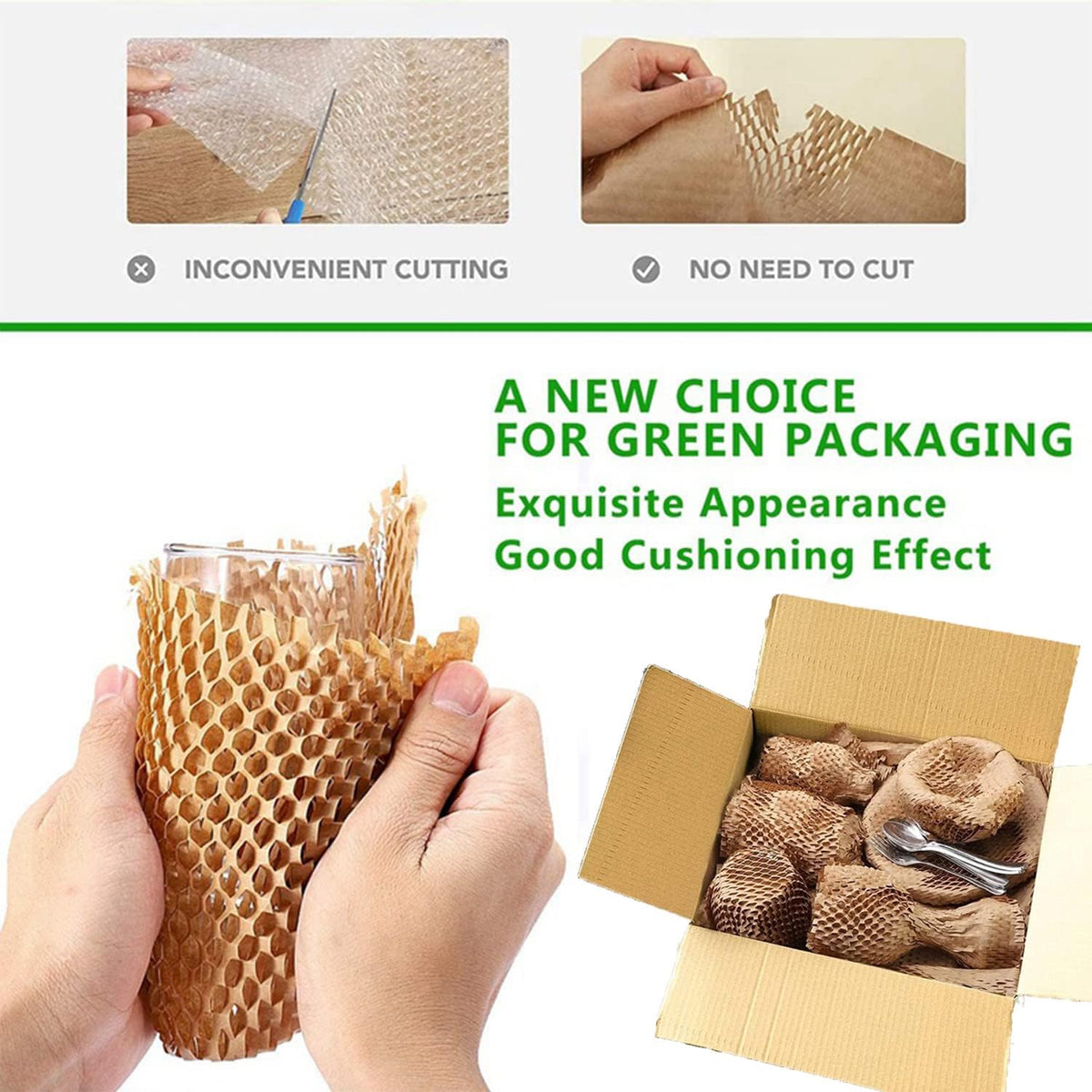 Honeycomb Packing Paper Wrap 12"x400' Sustainable Alternative to Bubble Cushioning Wrap Biodegradable & Fully Recylable for Moving/Shipping/Packing Roll with 20 Fragile Stickers