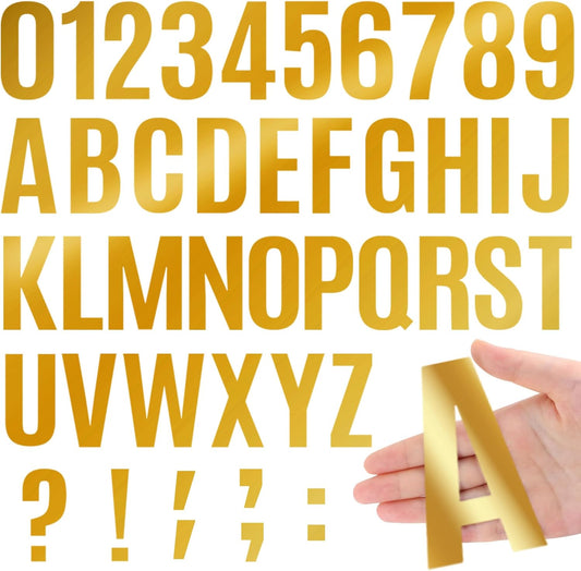 441 PCS 42 Sheets Letter Stickers Large Mailbox Numbers and Letters Self Adhesive Vinyl Waterproof Alphabet Number Stickers for Mailbox House Address,Crafts,Car, Poster,Classroom Decor (4 Inch,Gold)