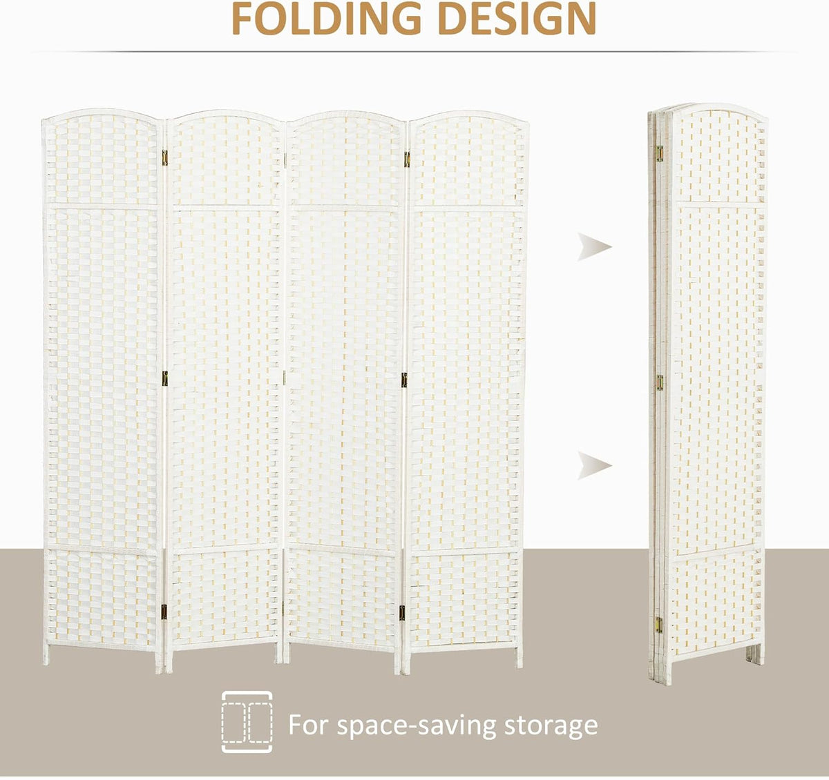HOMCOM Room Divider, 4 Panel Folding Privacy Screen, 5.6' Tall Freestanding Wall Partition for Home Office, Bedroom, White