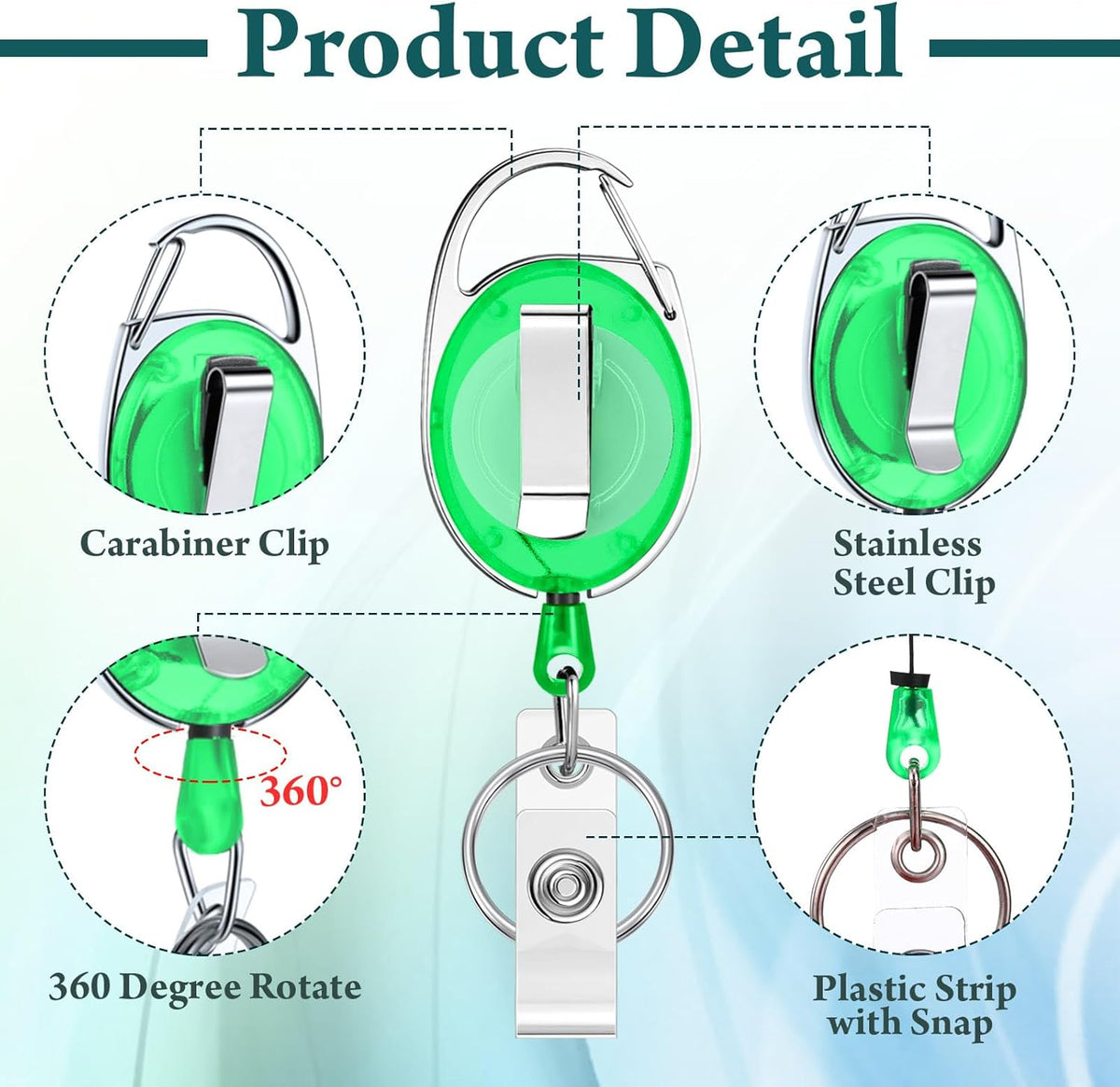 Laumoi 80 Packs Retractable ID Badge Holder Name ID Badge Reel Clips Keychain with Belt Clip and Key Ring for Office Worker Doctor Nurse Employee (Transparent Green)