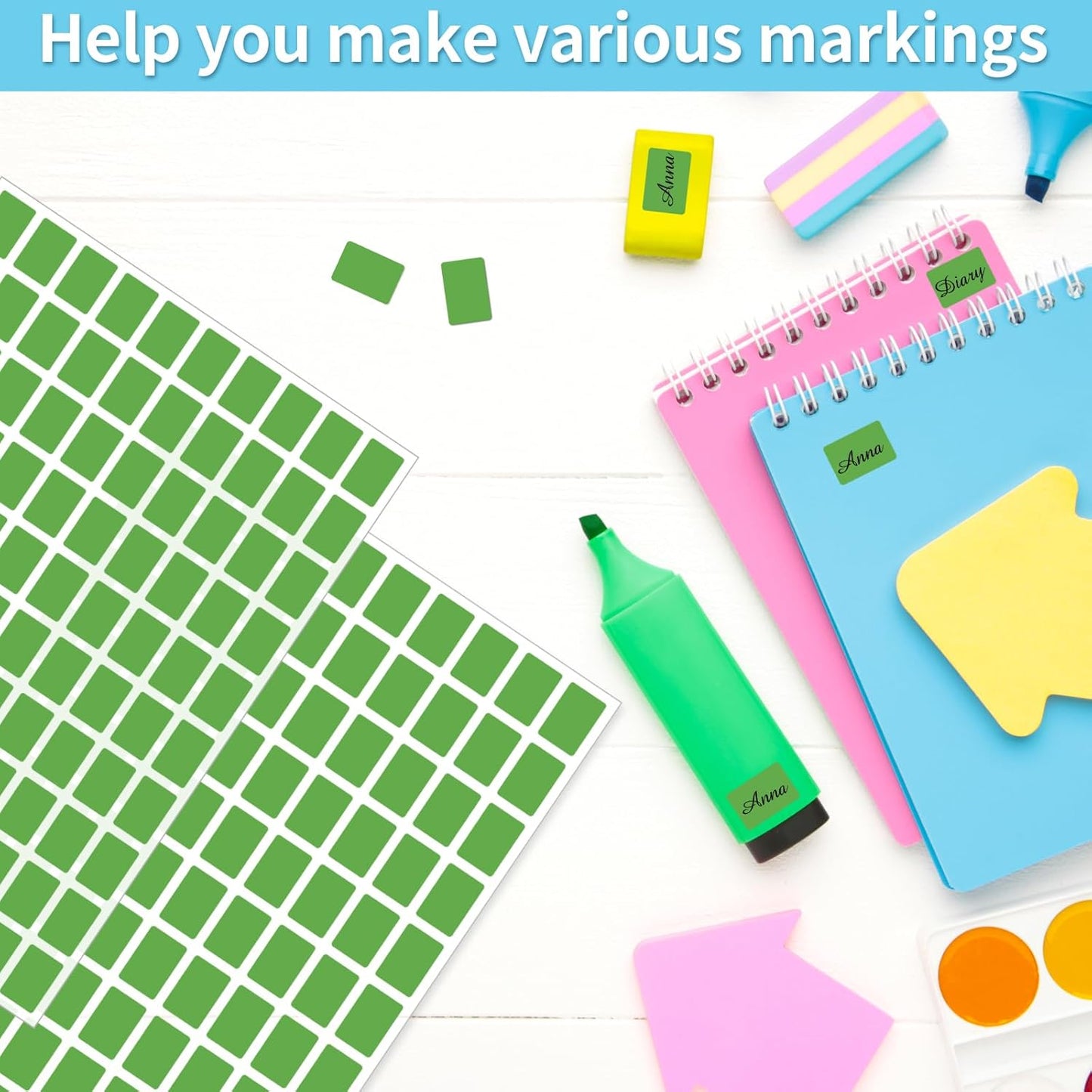 Starboling Color Coding Labels,3000 PCS 1/2" x 3/4" Green Rectangular Colored Labels Stickers,for Garage Sale,Price Tags,File Folder Tabs,and Classroom Organization