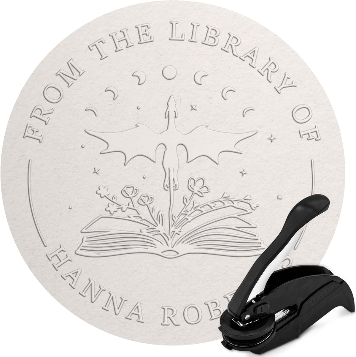 Custom Library Embosser - Style 106 - Embosser, Wood Stamp or Self Inking Stamp - Book Embosser Includes 50 Gold Seals - Custom Stamp Seal from The Library of