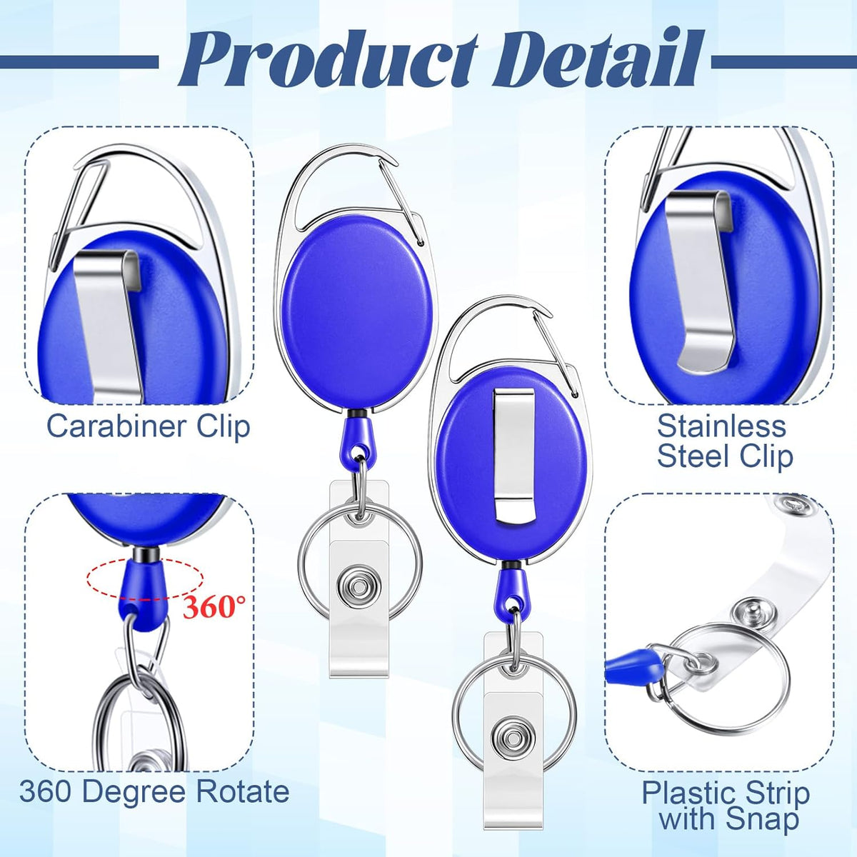 Laumoi Heavy Duty Retractable Badge Holder Reel with Belt Clip Keyring and Waterproof Vertical ID Card Holders for ID Name Card Keychain Badge(11 Colors)