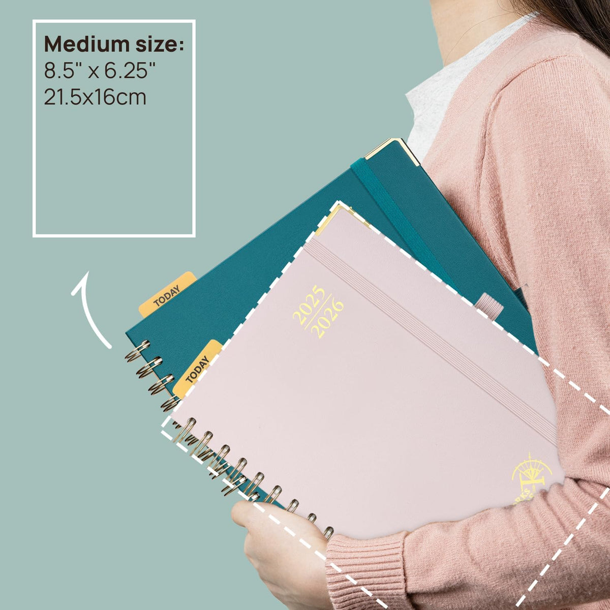 POPRUN Monthly Planner 2025-2026 Spiral Hardcover (6.25'' x 8.5''), 18 Months Calendar (Jul.2025 - Dec.2026)- 2 Pages per Month with Dotted Note Pages, Sunday Start, Laminated Tab - Black