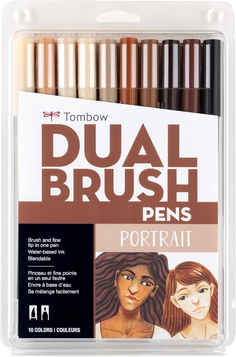 Tombow 56170 Dual Brush Pen Art Markers, Portrait, 10-Pack. Blendable, Brush and Fine Tip Markers